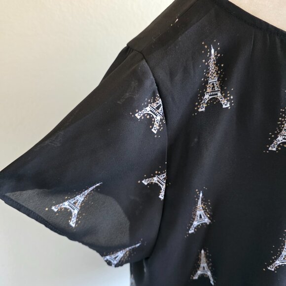 TORRID Blouse Top Paris Eiffel Tower Black Sparkle Sheer Chiffon Plus Size 2 2X - Picture 7 of 8
